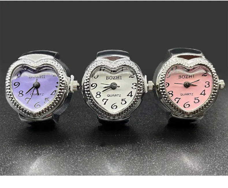Kiss Jewelry Women Men Creative Heart Shape Clock Quartz Watch Rings Couples Elastic Strap Alloy Dial Watches Finger Ring Gift