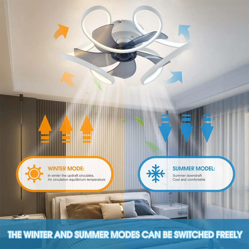 Modern Ceiling Fan Home Decorative Pendant Fan With Lamp Reversible Motor Suitable Kitchen Living Room Creative Chandelier Fan
