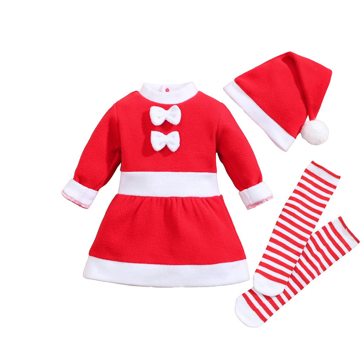 IURNXB Infant Baby Girl Dress with Hat Socks Christmas Outfits 3pc Set Cute Santa Claus Long Sleeve Princess Skirt Dresses 0-18M