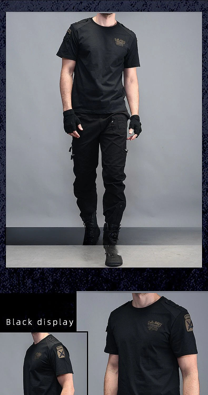 Tactical Camouflage Special Forces T-shirt Men Spring Breathable Wear Resistant Round Neck Top Pure Cotton Training Workwear
