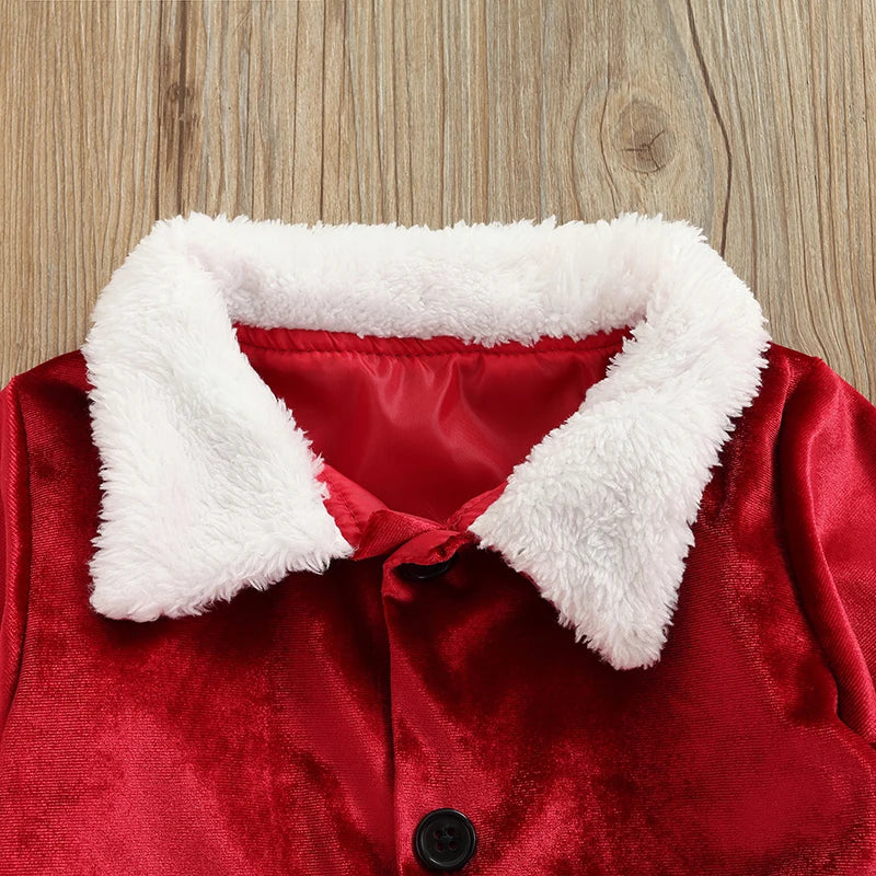 Baby Christmas Clothes Boys Girls Santa Jacket Velvet Outwear Coat Long Pants with Hat Baby Santa Costume