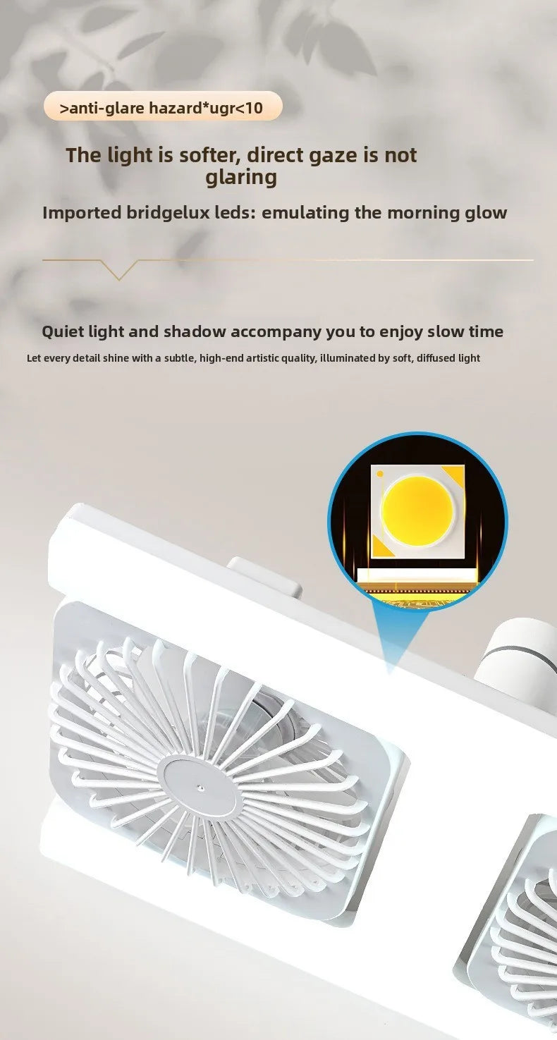 E27 LED Fan Light with Remote Dimming Speed Control Dual Head Silent Fan for Kitchen Bathroom Air Circulation Ceiling Lamp Bulb