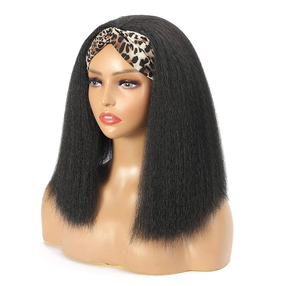 Kinky Straight Short Bob Headband Wig For Women Brazilian Remy 100% Human Hair 250% Cheap Full Machine Made Headband Half Wig