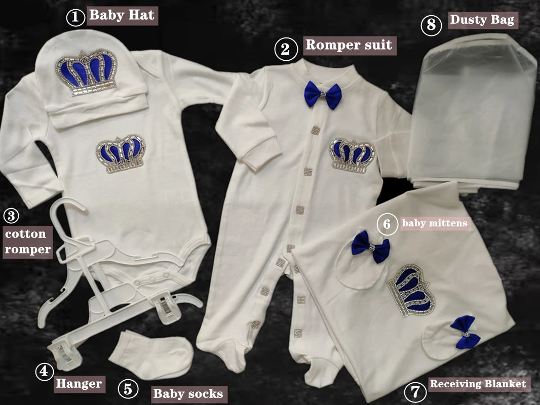 Newborn Baby Boy Outfits Set Kids Clothing Real Cotton Infant Care Products Body Suit Shirt Pants Mittens Receiving Blanket
