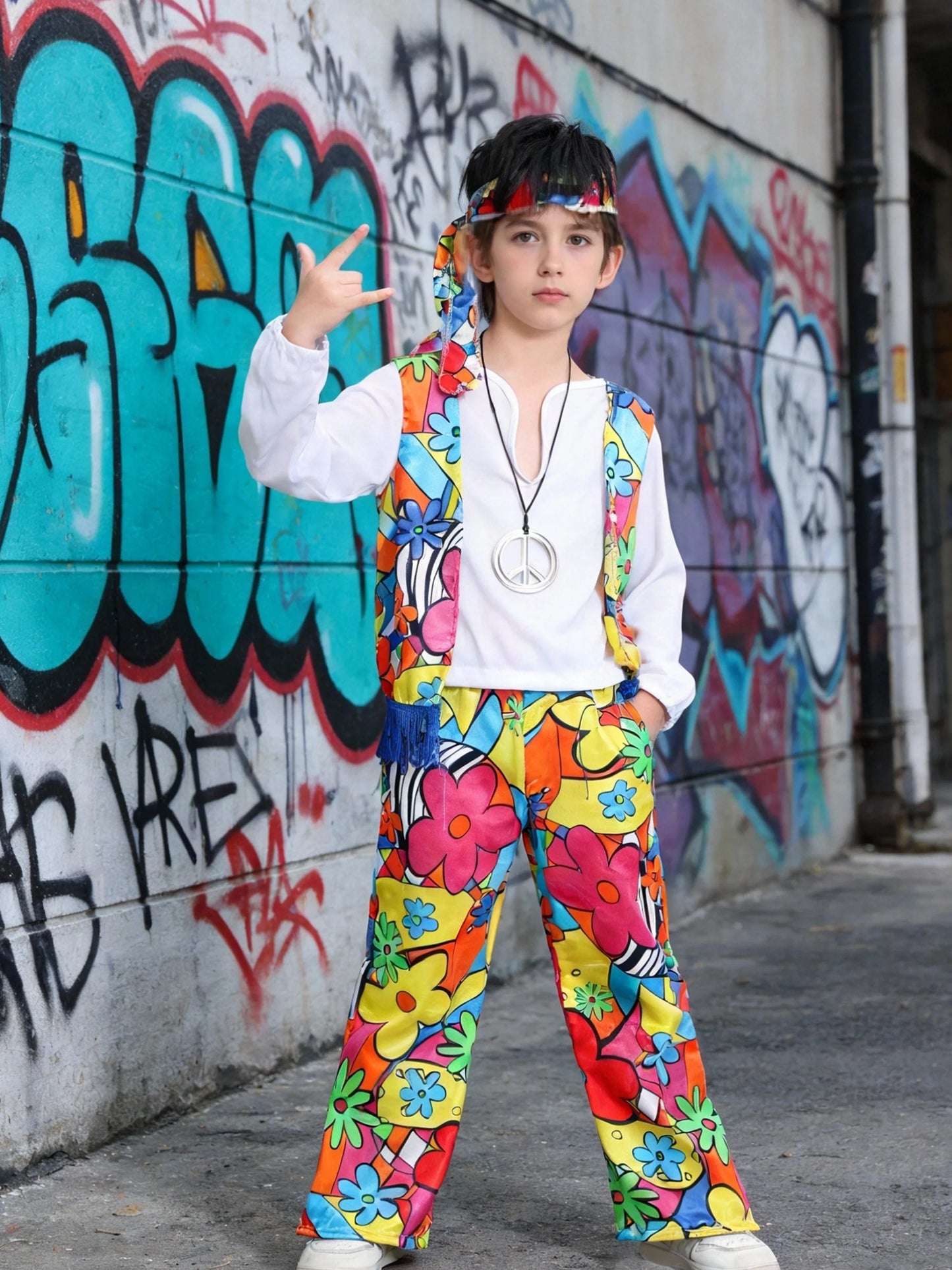 Children's retro hip-hop performance costumes, hippie costumes,cosplay, Halloween carnival party costumes, disco makeup dances
