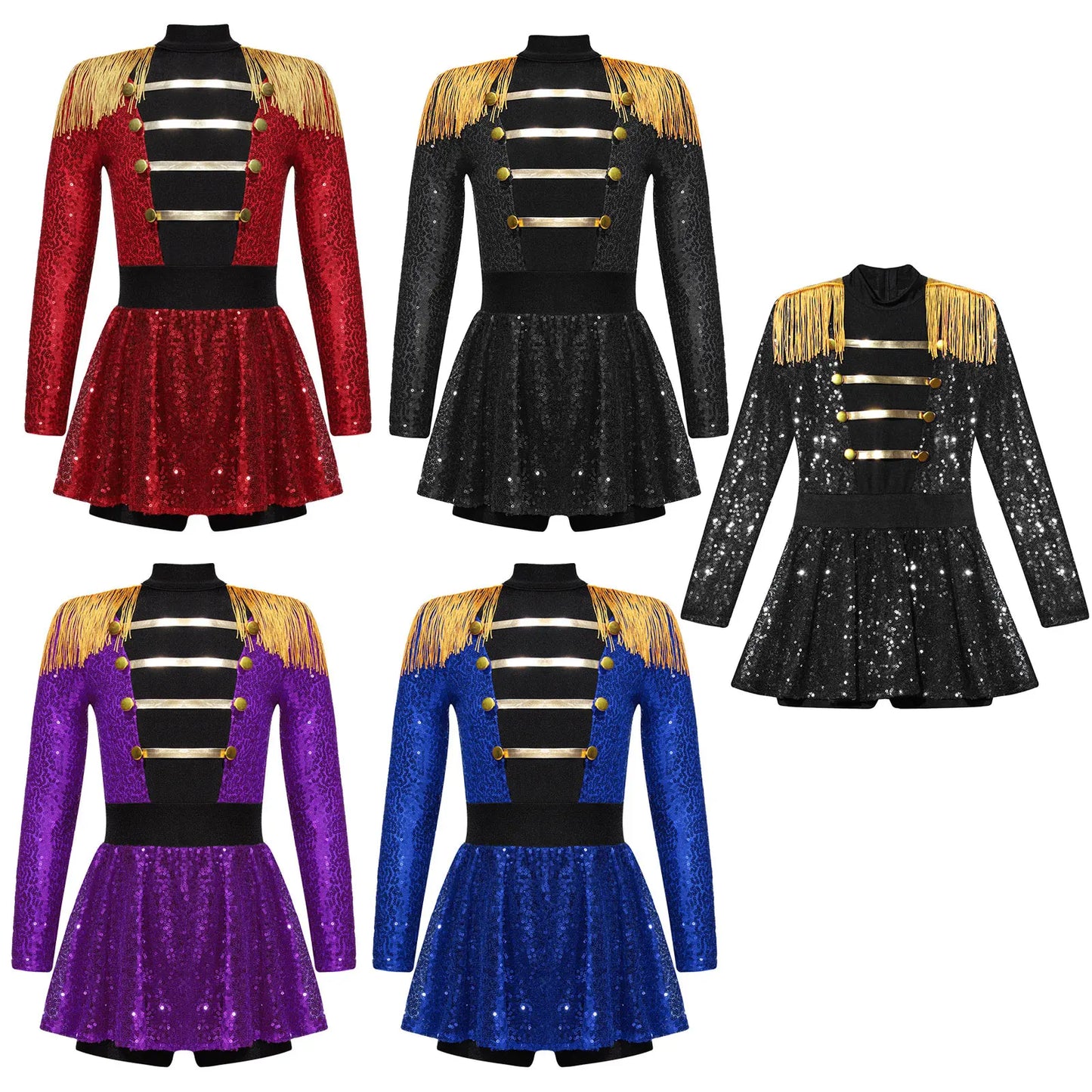 Halloween Costume Romper Circus Ringmaster Cosplay Carnival Party Shiny Sequins Leotard Dress Drum Majorette Magician Dress Up