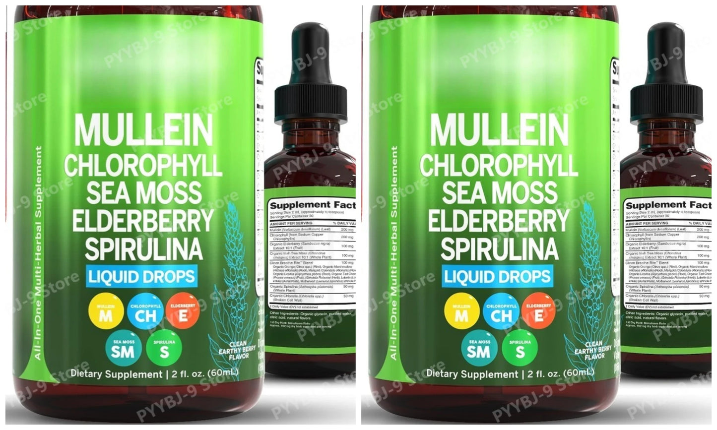 Mullein Drops Liquid Chlorophyll Elderberry Sea Moss Spirulina Chlorella Marigold Lung Cleanse Tincture Men Women 2 Fl Oz