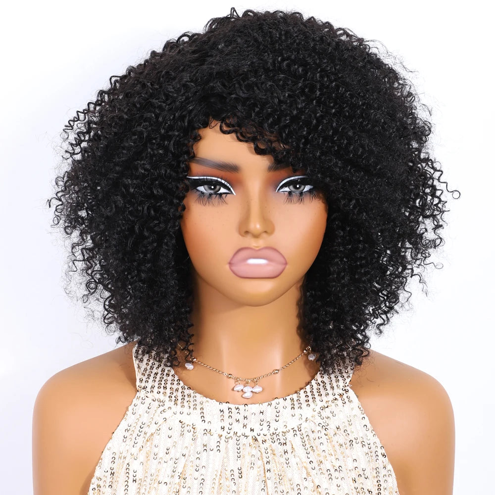 Lekker Highlight Brown Kinky Curly Bob 100% Human Hair Wigs For Women Brazilian Remy Hair Full Machine Made Clearance Curly Wigs