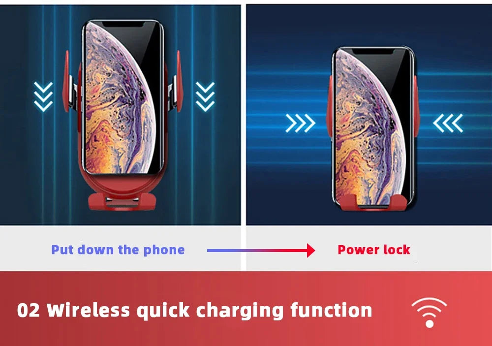 S11 Fashion Qi Fast Wireless Charger Car Phone Holder Smart Infrared Sensor Air Vent Mount Automatic Clamping Mobile Phone Stand