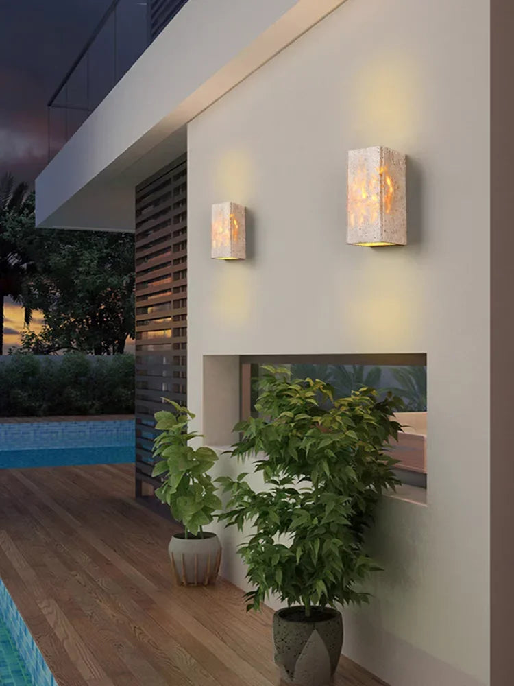 Wabi Sabi Yellow Marble Wall Lamp Led Bedside Japan Bedroom Living Room Wall Light Travertine Stair Cor
