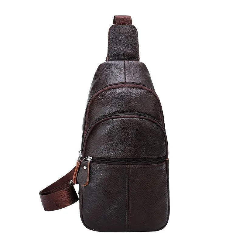 New Leather Chest Cover Layer Cowhide Business Men's Crossbody Bag with High-end Feel and Simple Chest Bag