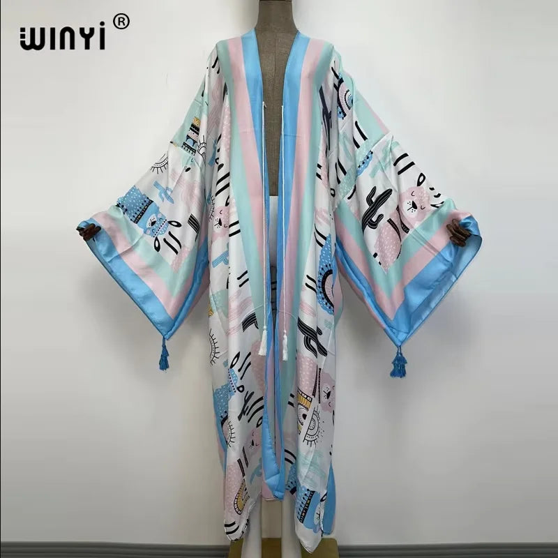 WINYI print summer maxi dress Muslim Abaya Lady beach cover up muslim woman dresses Beachwear fashion Kaftan abaya dubai luxury