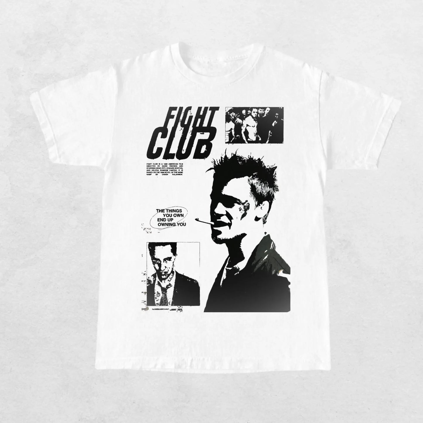 90s Movie Summer T-Shirt Men Fight Club Tyler Durden Retro Graphic Short Sleeve Streetwear Casual Loose Fit Top