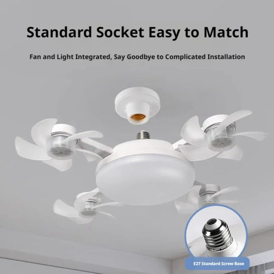 2026 New Drone Style Ceiling Fan Light E27 Base Remote Controlled Dimmable 3 Color LED Design Retractable Blades for Living Room