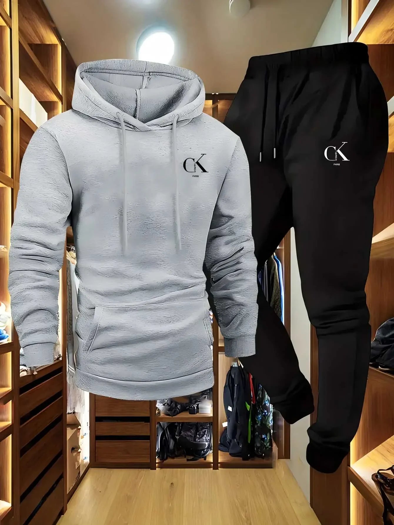 2026 Men's Hoodie and Sports Pants Set Casual Grey Pocket Home Clothes