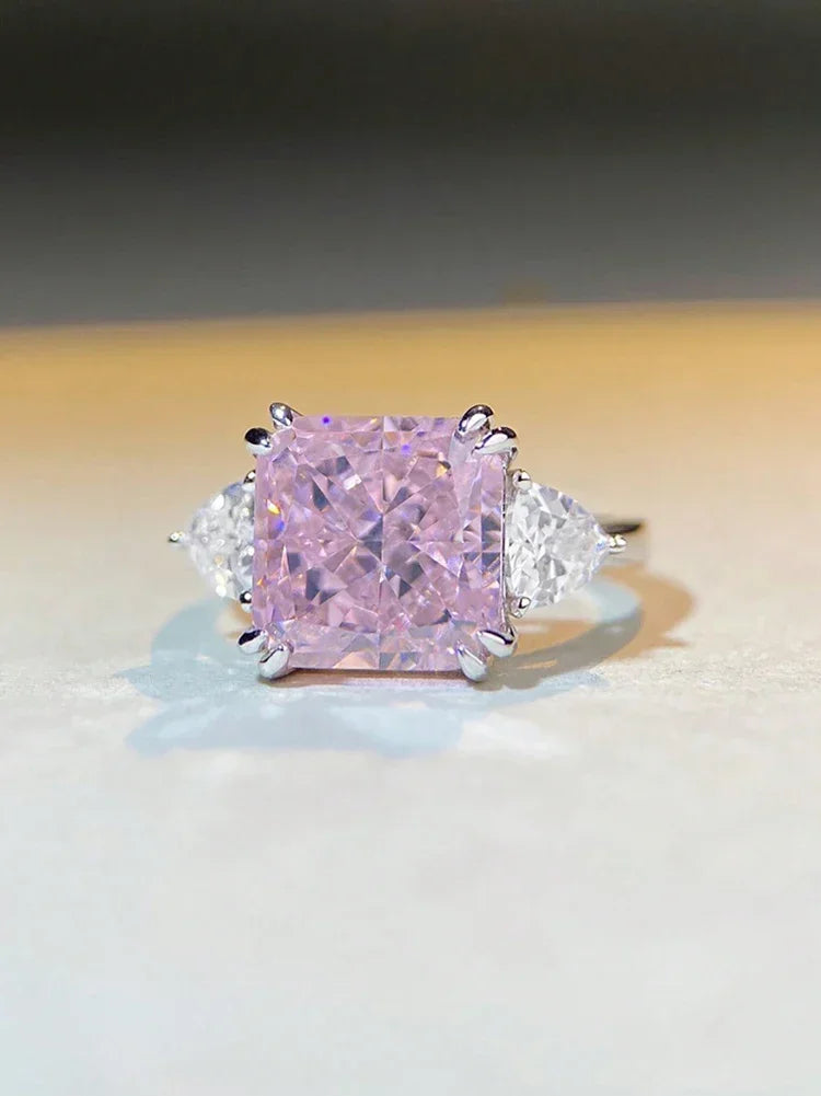 925 Sterling Silver Colourful Sugar Cube Triangle Zirconia Ring For Women Daily Anniversary Luxury High Quality Fine Jewelry