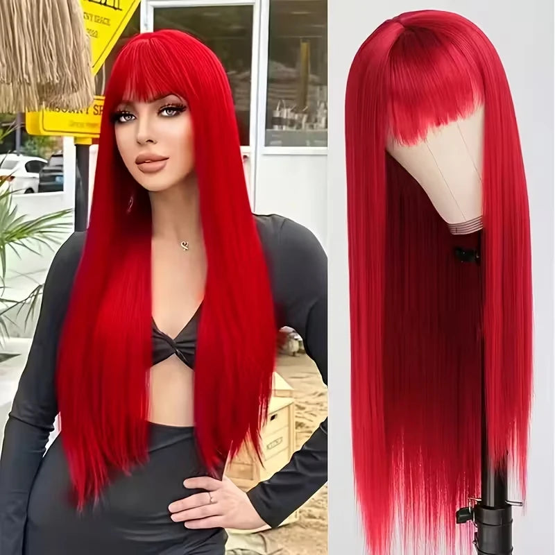 Long Straight Hair Orange Synthetic Wig for Halloween Party Cosplay Role-Playing Wig for Daily Party Hot Summer Hairpiece