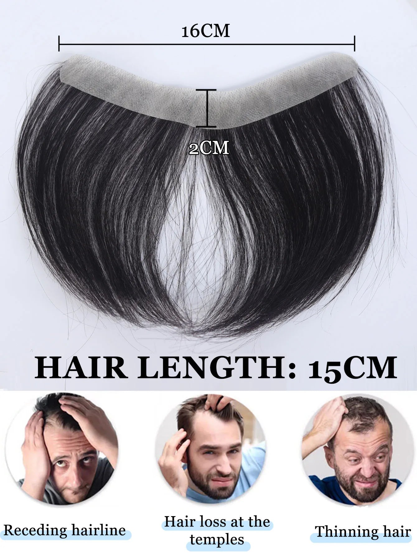 Forehead Patch 100% Human Hair Hairpiece Sideburns Toupee Invisible Seamless Ultra Thin Skin PU Men's Hairline Sideburn Patch