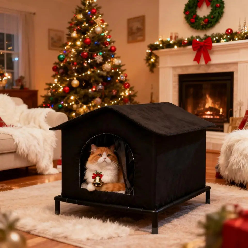 Outdoor Cat Shelter Heated Cat House Waterproof Insulated with Elevated Base Feral Cats Shelter Street House In Winter Yard