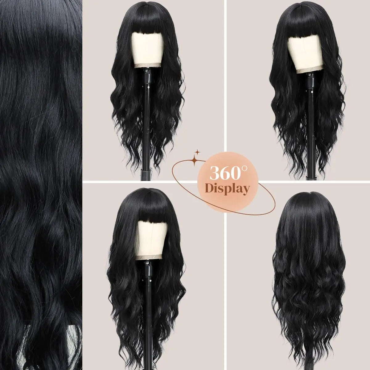 Black long curly hair synthetic wig for Halloween cosplay, costume party wig, high-temperature hair accessory