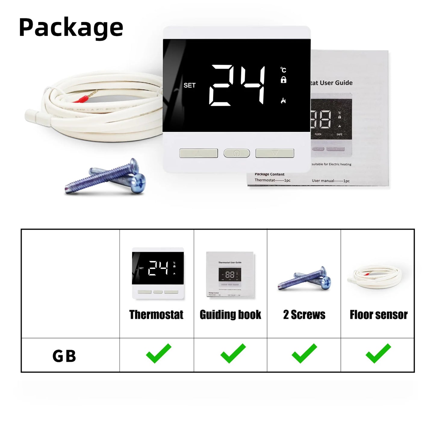AC200~240V Floor Heating Room Temperature Controller MAX 25A 4500W Digital Thermostat with 3m Probe Sensor