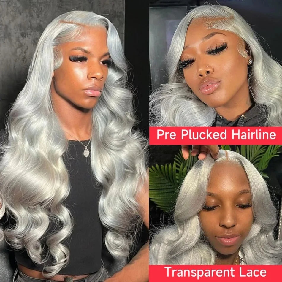 Silver Grey 13X4 Brazilian Body Wave Human Hair Wigs Super Double Drawn 13X6 Hd Lace Frontal Wigs Human Hair Wig Prepluck