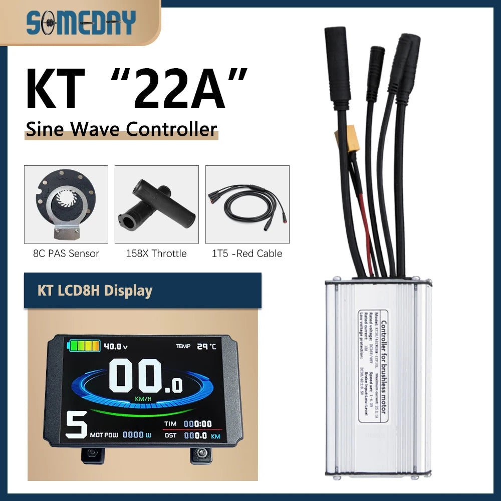 Ebike KT Sine Wave Controller 36V/48V Waterproof Brushless with Light Function 14A-35A With LCD8H Display For Ebike Accessories