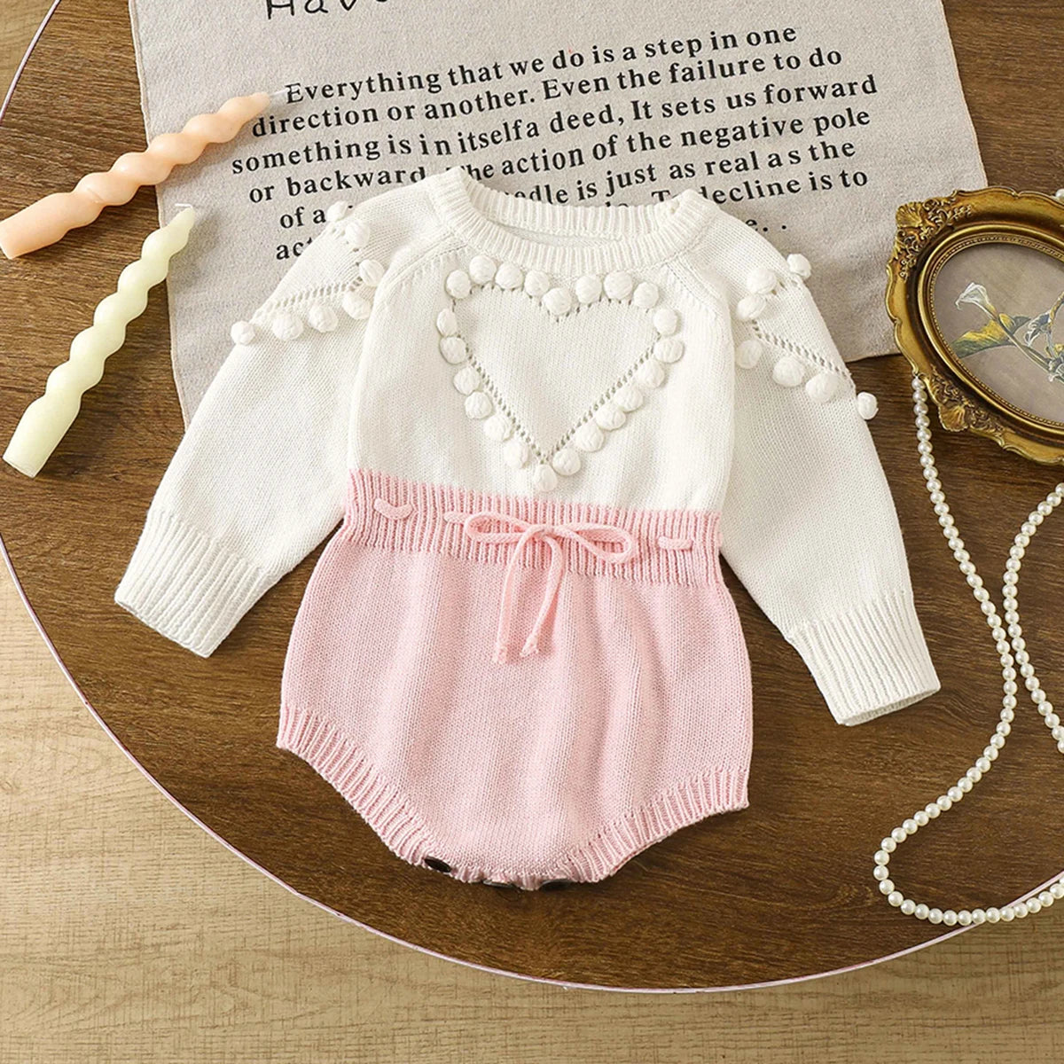 Autumn Lovely Heart Jumpsuit Infant Baby Girl Knitted Clothes Love Romper Bodysuit Outfit Spring Cotton Knitted Sweater Bodysuit