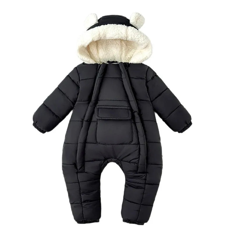 Newborn Baby Winter Hooded Romper Double Zippers Cotton-padded Warm Thicken Rompers Toddler Playsuit Infant One-piece Clothing