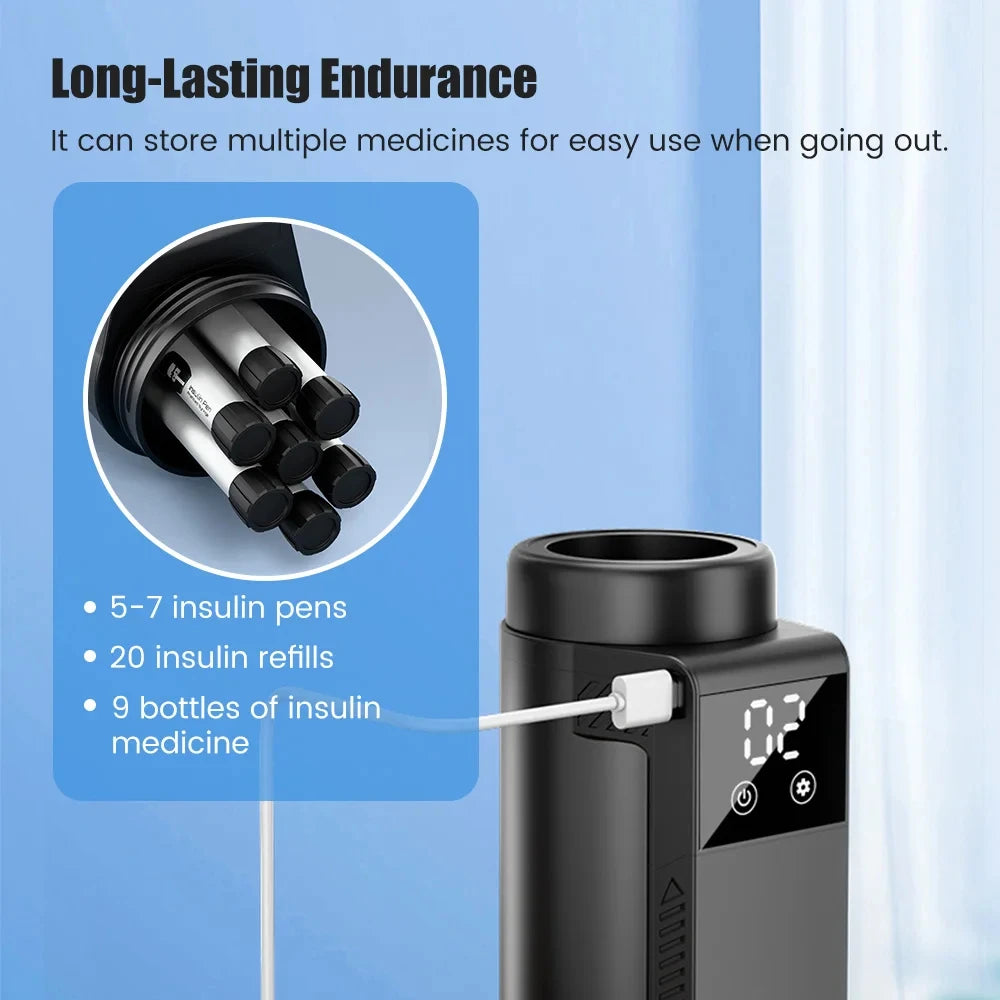 Portable Insulin Cooler with LCD Display USB Rechargeable Medicine Fridge for Travel Home Car Compact Pill Box with Precise