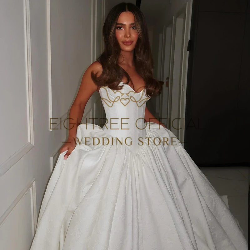 Eightree Elegant A-Line Wedding Dresses Sweetheart Floral Printed Satin Bridal Dress Women Wedding Ball Prom Gowns Customized