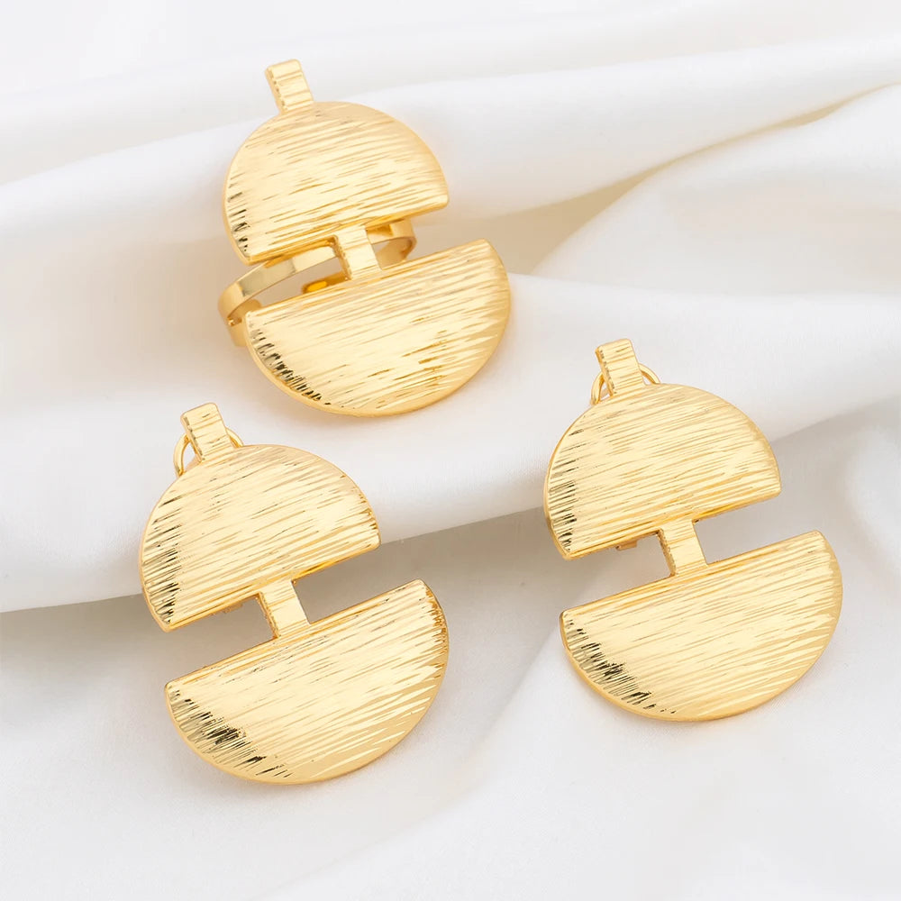 Gold Plated Jewelry Sets for Women Geometry Earrings Adjustable Ring Wedding Jewelry Accessories Fashion Party Weddings Gifts