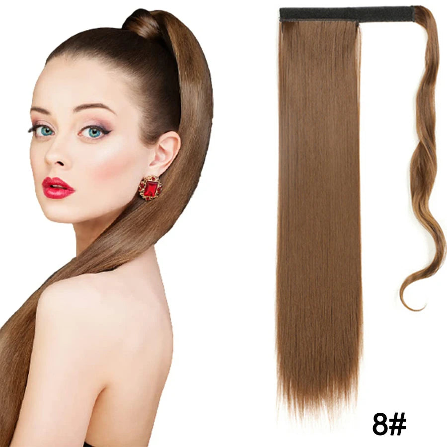 Synthetic Ponytail Long Straight Wrap Around Ponytail Hair Extension Heat-Reistant Fiber Pony Tail Fake Hairpieces For Women