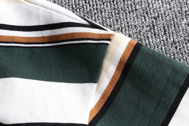 Summer Splicing Pure Cotton Stripe Short Sleeve T-shirt Streetwear Amekaji Heavyweight Casual Male Round Neck Tshirt Tops Tee