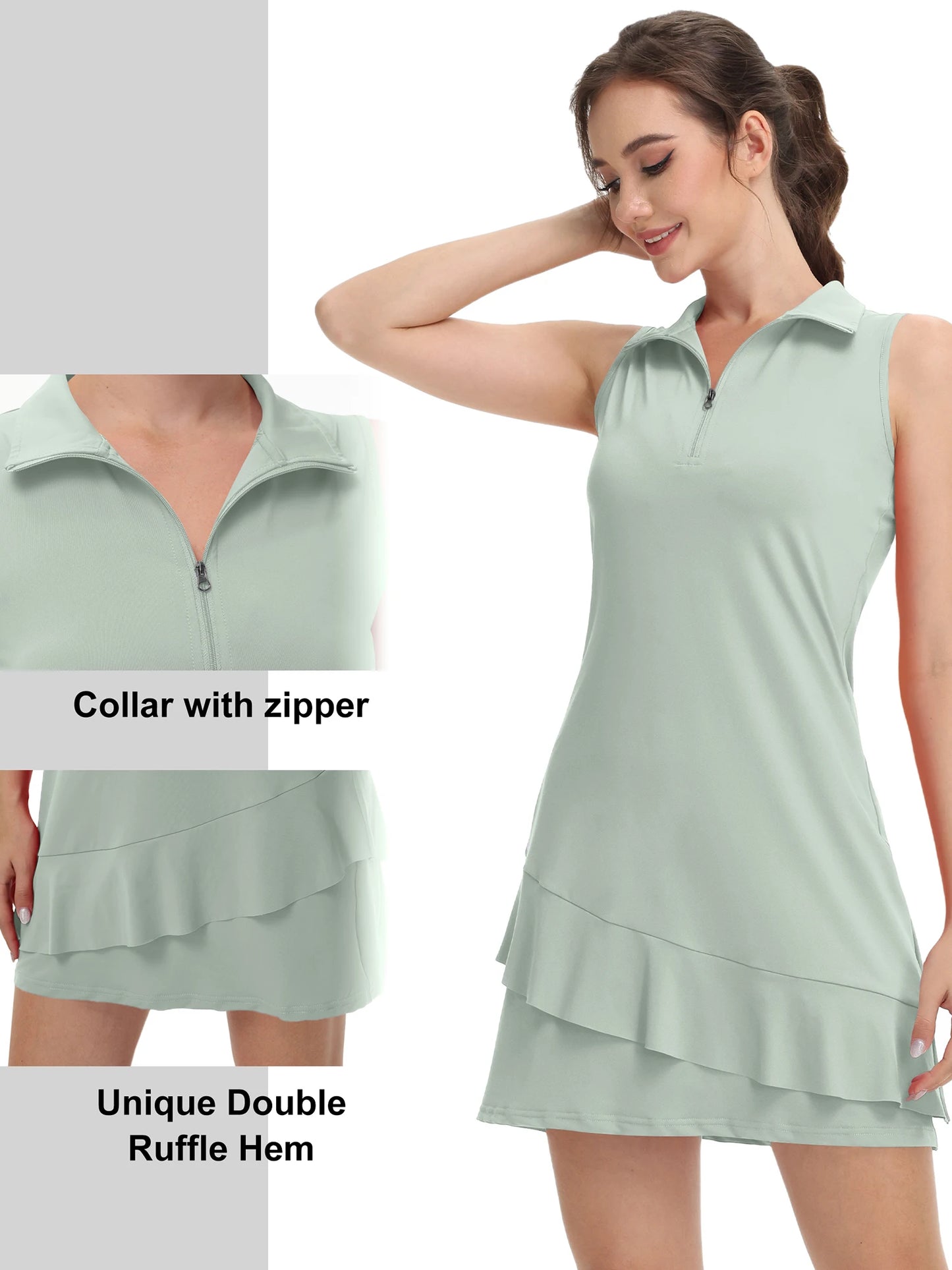 2Pcs Women Sleeveless Tennis Dress with Shorts, Breathable Golf Tennis Tank Skirt for Summer Sports Casual Wearing
