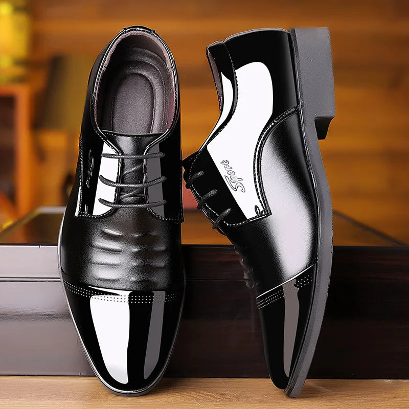 Glossy Leather Men's Shoes Casual Wedding High-Heeled Pointed-Toe Business Style British Leisure Men's Footwear