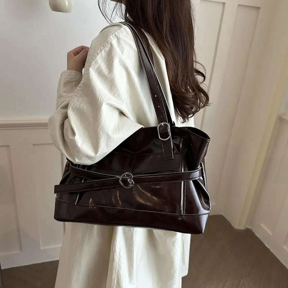Retro Belt Buckle Underarm Shoulder Bag Women Large Capacity Commuter Tote Bag Vintage Casual Handbag Female Purse