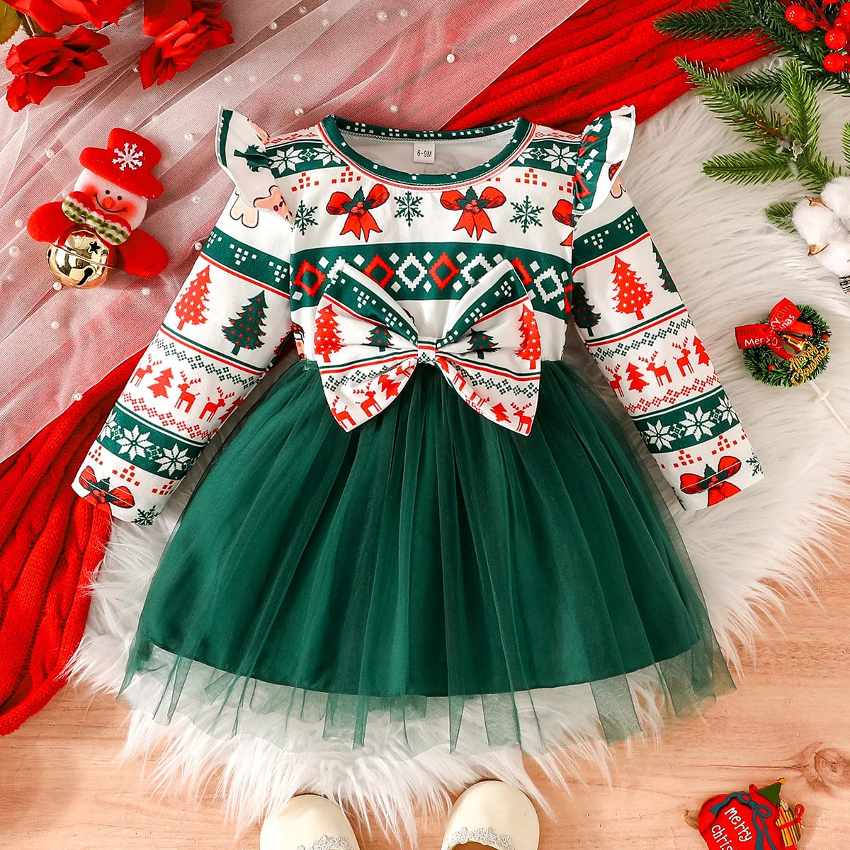 Baby Dress For New Year Green Tree Print Xmas Christmas Dress For Newborns Toddler My First New Year Girls Costumes