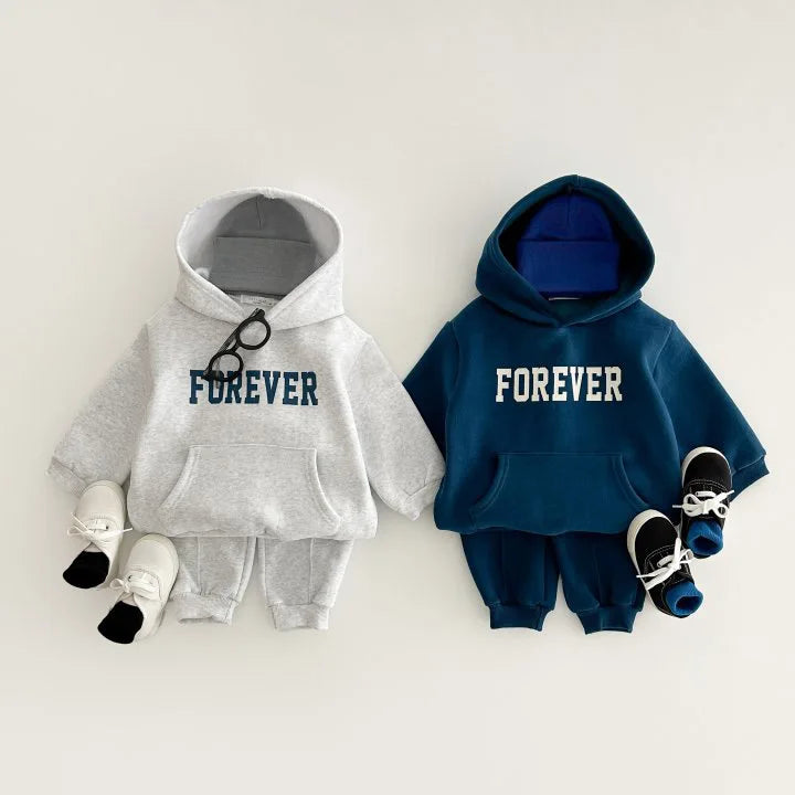 Winter New Baby Warm Clothes Set Infant Fleece Hooded Sweatshirt + Pants 2pcs Suit Plus Velvet Thick Children Sports Outfits