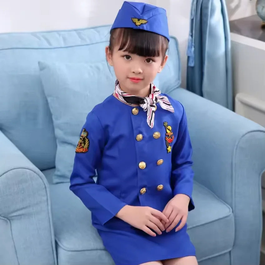 Halloween Pilot Cosplay Costumes For Kids Boys Birthday Gift Girls Flight Attendant Fancy Dress Military Performance Uniform