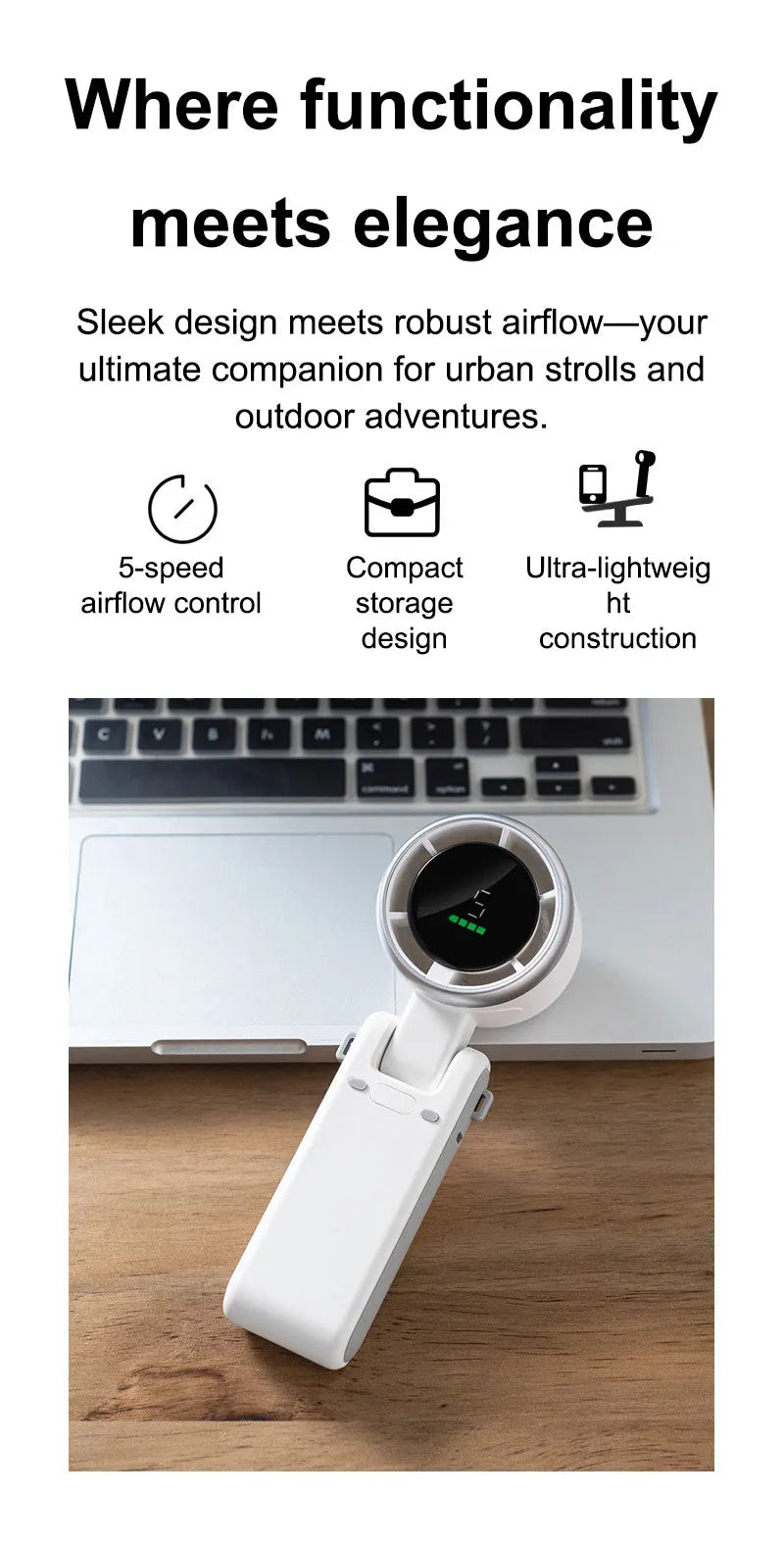 Portable Handheld Electric Fan 5 Speeds Adjustable Turbo 3600MAH Battery Fans LED Display Rechargeable Ice Cooling Personal Fan