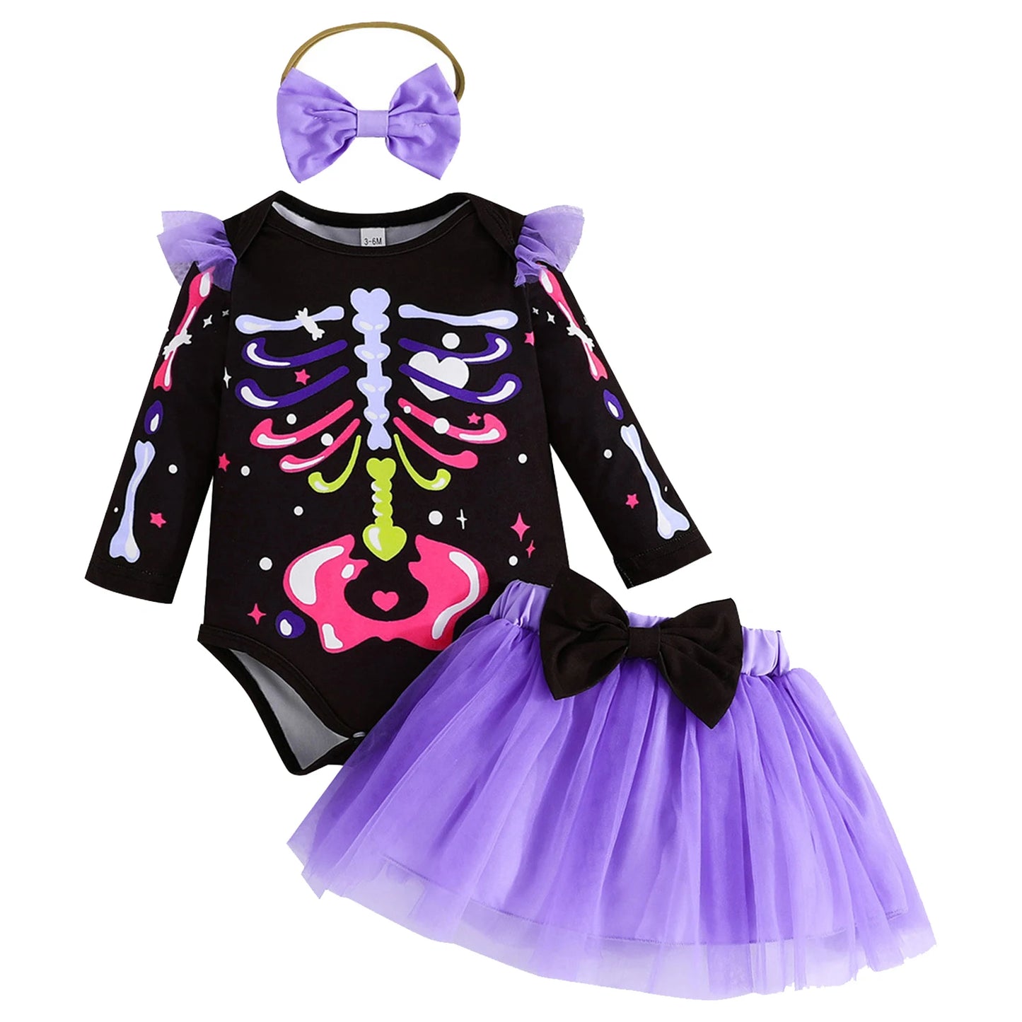 Infant Girls Halloween Theme Party Carnival Pumpkin Ghost Skeleton Cosplay Costume Skull Pumpkin Face Apparition Print Romper
