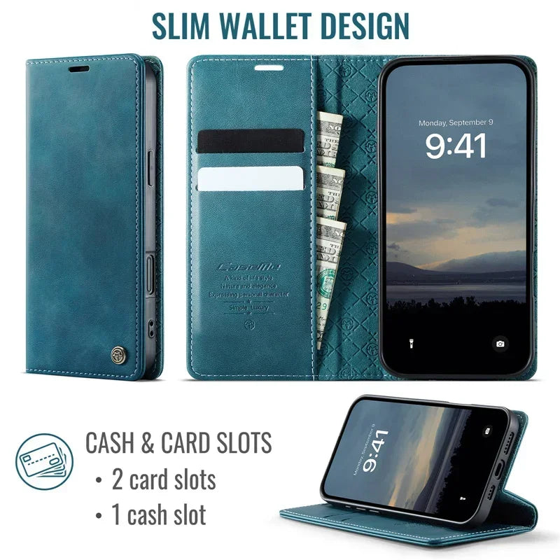 Magnetic Leather Wallet Card Phone Case For iPhone 17E 17 Air 16E 16 Pro Max 15 Plus 14 13 12 11 Flip Wireless Charging Cover