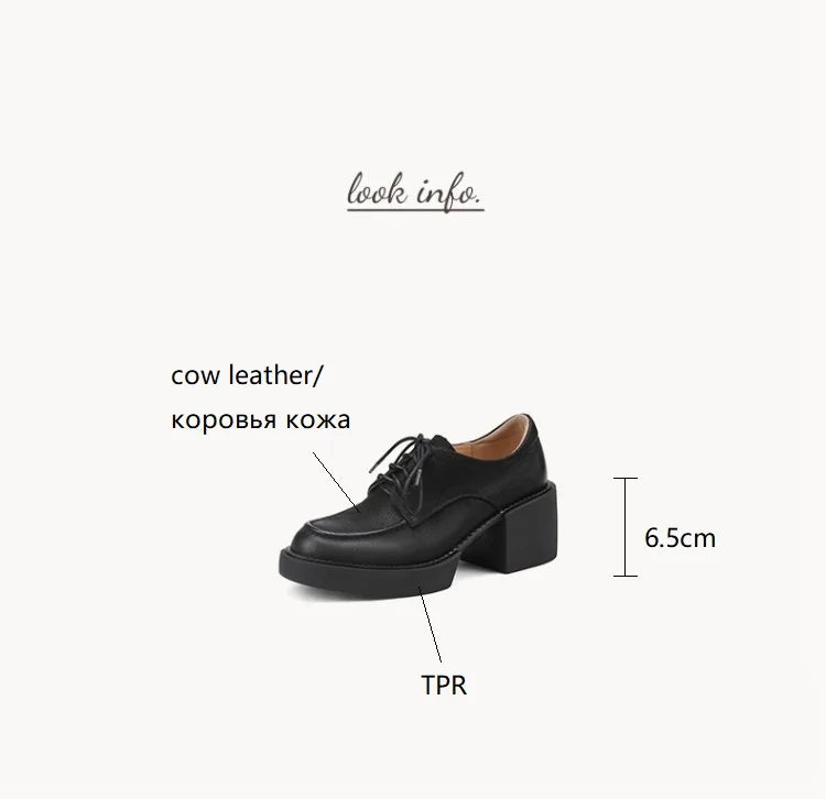 NEW Spring/Autumn Women Shoes Genuine Leather Round Toe Platform Shoes Women Solid Lace Women Pumps Thick Heel Shoes for Women