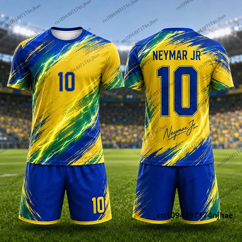 2 Piece Outfits Children Tracksuit Neymar #10 Print T-shirt+Shorts Set Sports Football Jersey Suit Casual Kids/Adult Clothes