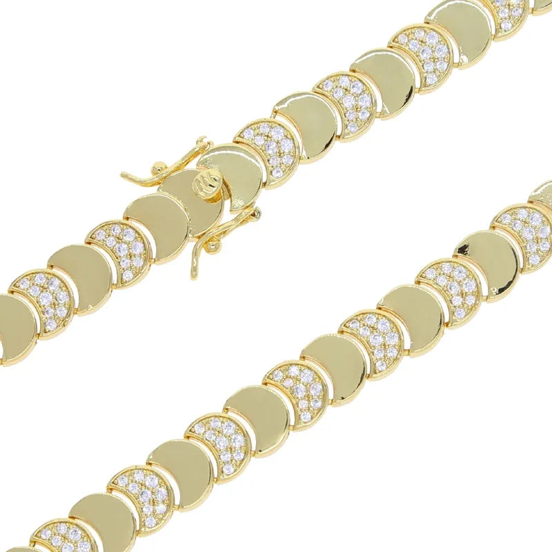 Geometric Moon Shaped Charm Tennis Chains Necklace for Women Pave CUBIC Zirconia Platinum Plated Color Fashion Jewelry 2025