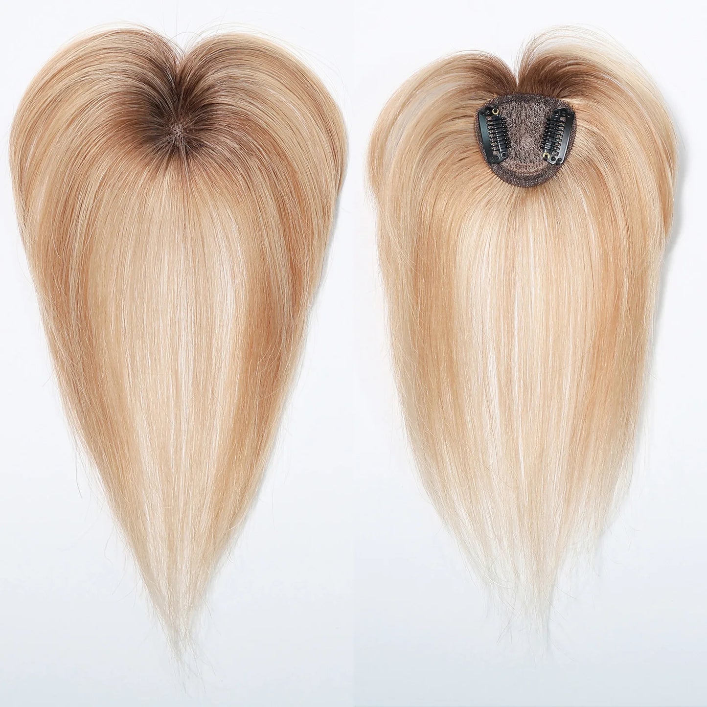 100% Human Hair Blonde Ombre Blunt Cut Wispy Bangs with Sideburns 5x5cm Clip-in Fringe Hairpiece with Top Hair Patch for Daily