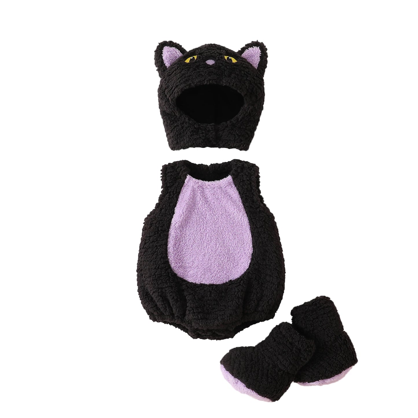 Baby Girl Boy Halloween Costumes Newborn Halloween Costume Plush Sleeveless Romper Hat Shoes Cute Unisex Baby Cosplay Outfit