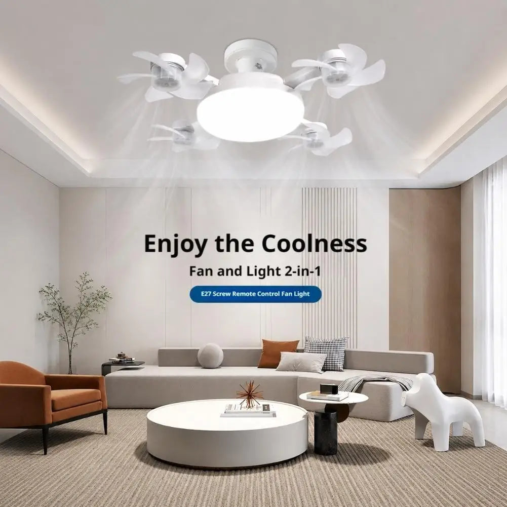 2026 New Drone Style Ceiling Fan Light E27 Base Remote Controlled Dimmable 3 Color LED Design Retractable Blades for Living Room