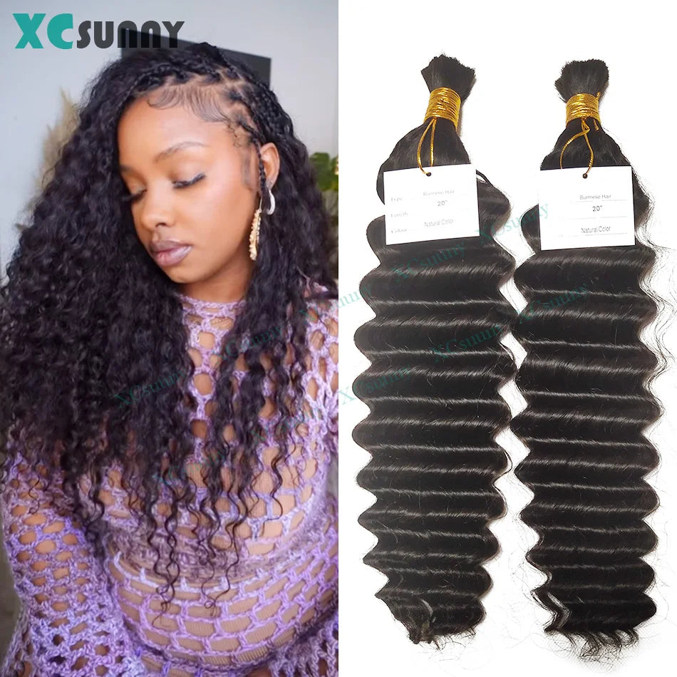 Bulk Human Hair Deep Wave For Braiding Deep Curly No Weft Double Drawn Bulk Human Hair For Boho Braids Color 30 99j Available
